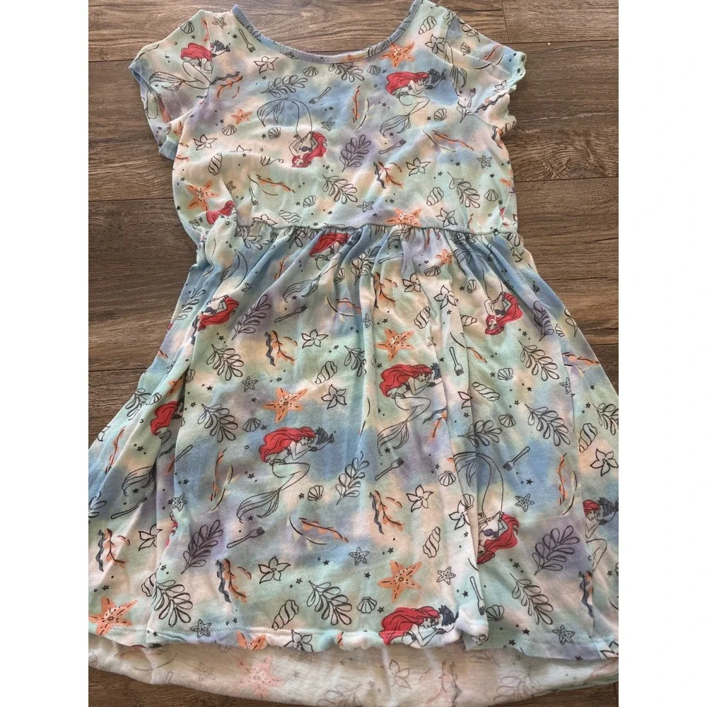 Disney Princess Ariel The Little Mermaid Girls Blue Tie Dye Dress Size M 7/8